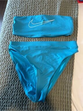 Nike Turquoise Bandeau Bikini Set with White Swoosh